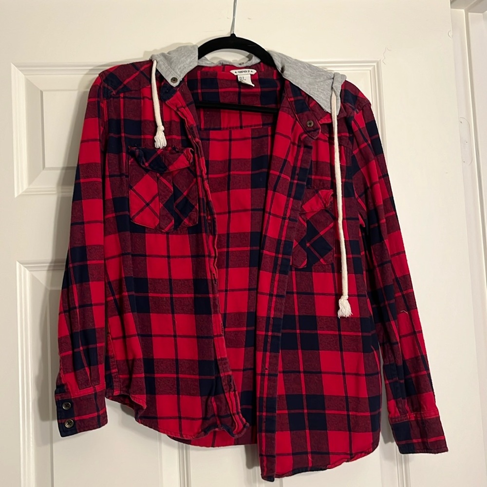 Forever 21 plaid jacket with removable hood
